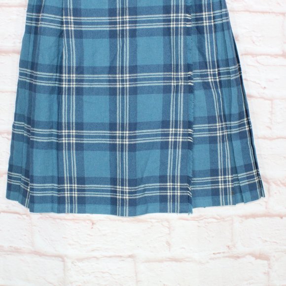 Vintage Harrods Blue 100% Wool Plaid Tartan Kilt Skirt Size 12 - Picture 3 of 9